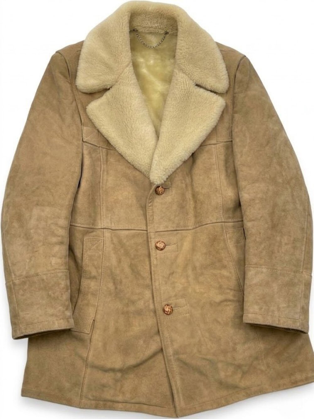 London Fog Lambskin Leather Shearling Wool Collar Ranch Coat Jacket Men's L